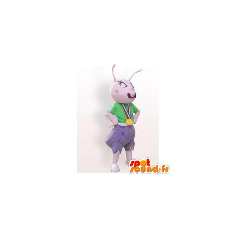 Mascot vaaleanpunainen muurahaisia ​​pukeutunut vihreä ja violetti - MASFR006136 - Ant Maskotteja