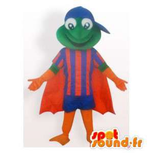 Mascot frog blue and orange, with a cape - MASFR006139 - Mascots frog