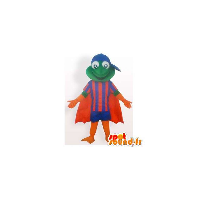 Maskot blå og oransje frosk med en cape - MASFR006139 - Frog Mascot