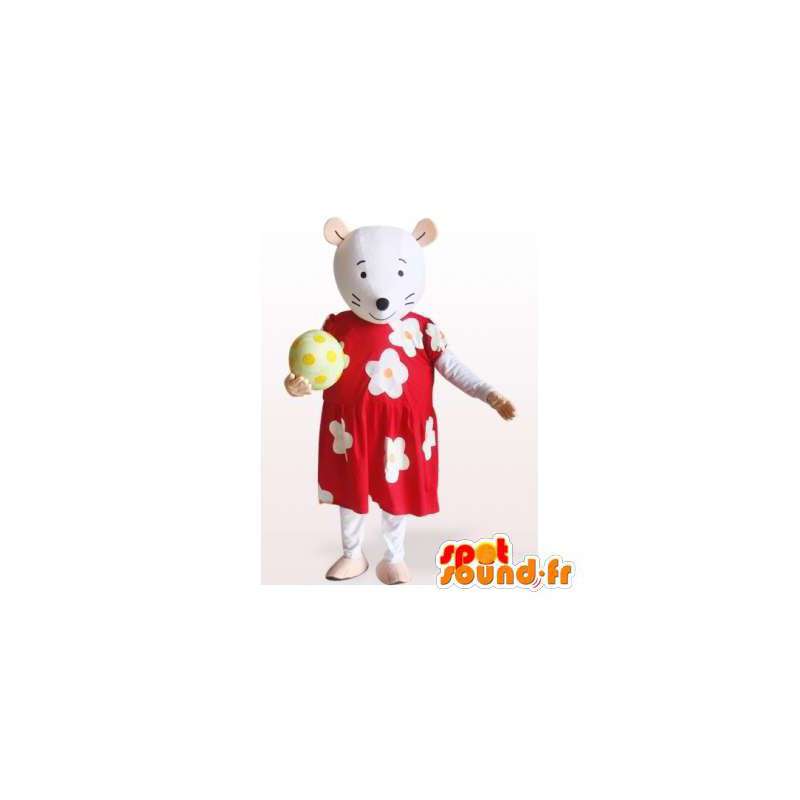 Mouse mascot in red dress with flowers. Costume rat - MASFR006143 - Mouse mascot