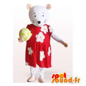 Mascotte de souris en robe rouge à fleurs. Costume de rat - MASFR006143 - Mascotte de souris