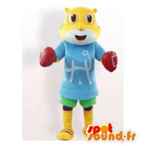 Mascotte de chat jaune avec des gants de boxe. Costume de chat - MASFR006145 - Mascottes de chat