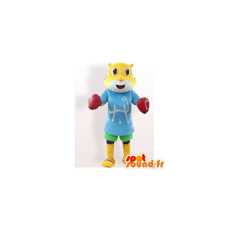 Mascot gato amarillo con guantes de boxeo. Traje de gato - MASFR006145 - Mascotas gato