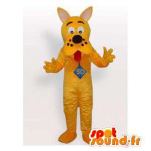 黄色い犬のマスコットのぬいぐるみ。犬のコスチューム-MASFR006147-犬のマスコット
