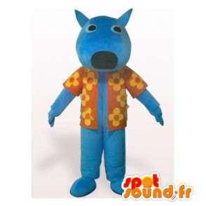 Mascotte de chien bleu avec une chemise fleurie - MASFR006152 - Mascottes de chien