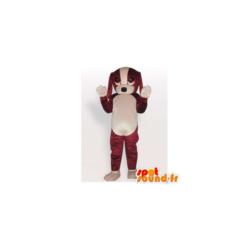 Mascotte de chien marron et blanc. Costume de chiot - MASFR006153 - Mascottes de chien