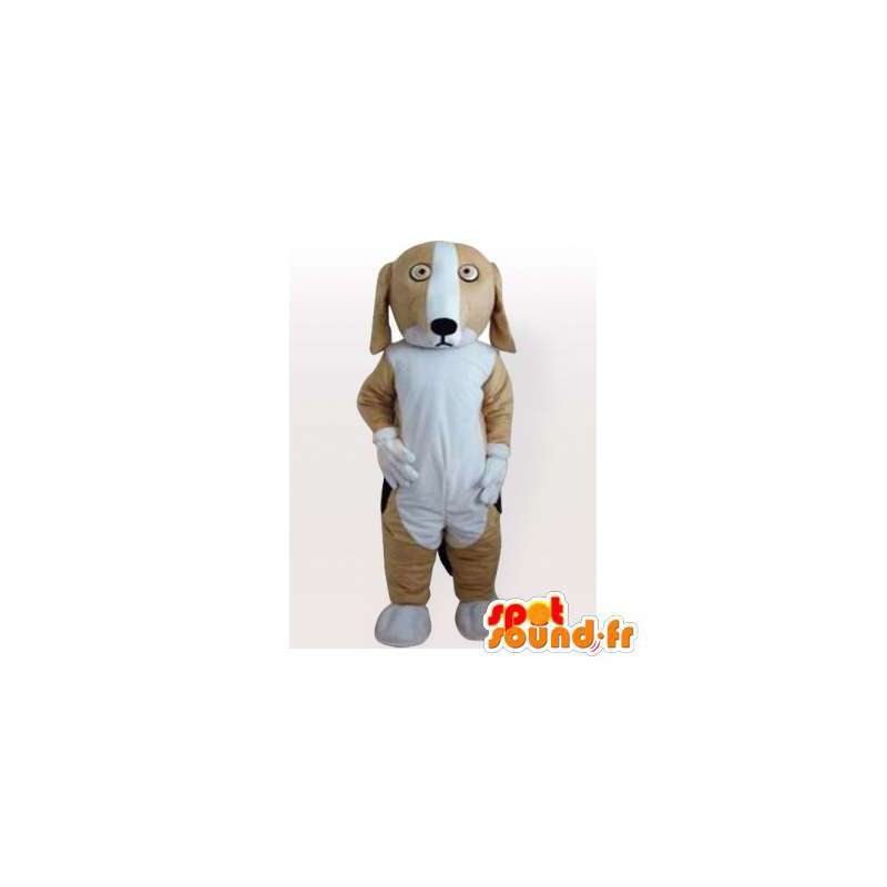 Mascotte de chien beige et blanc en peluche. Costume de chien - MASFR006154 - Mascottes de chien