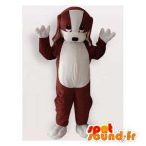 Mascotte de chien marron et blanc. Costume de chiot - MASFR006156 - Mascottes de chien