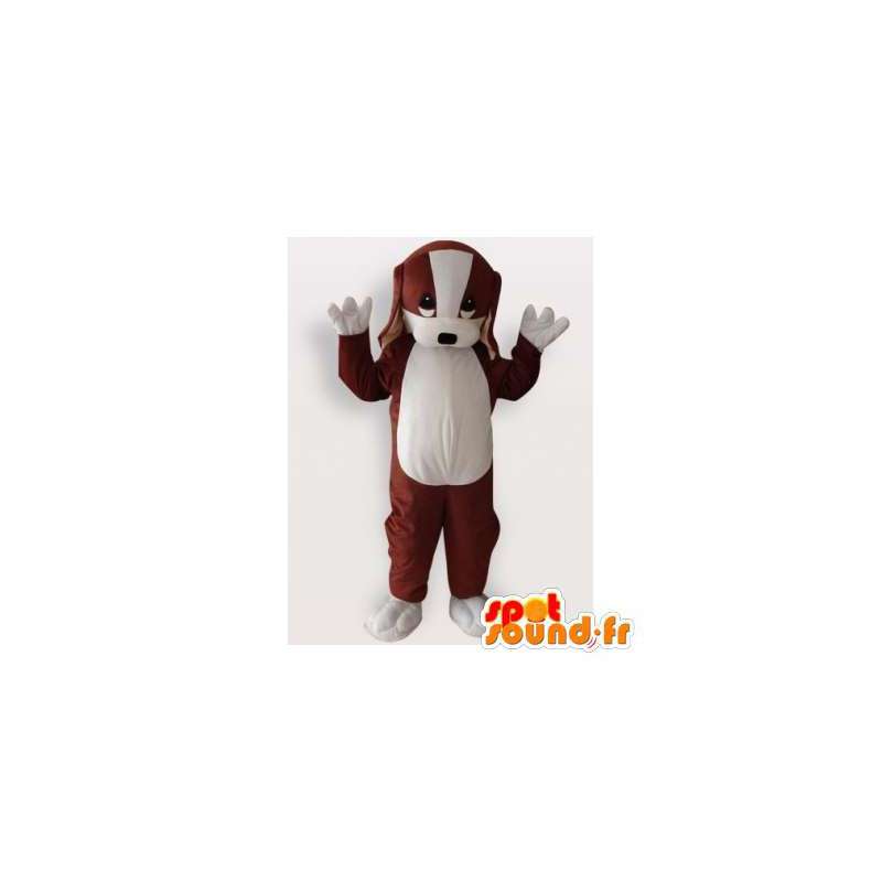 Brown and beige dog mascot with a white t-shirt - Sizes L (175-180CM)