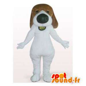 Mascote marrom e branco cão. Costume basset - MASFR006163 - Mascotes cão