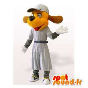 Mascotte de chien orange en robe, avec une casquette - MASFR006164 - Mascottes de chien