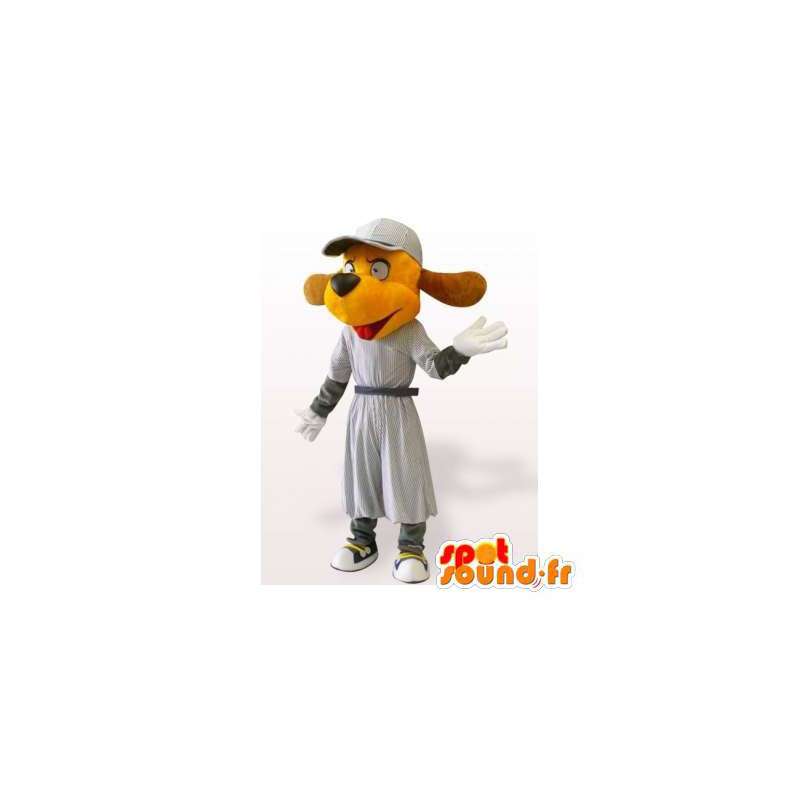 ドレスを着たオレンジ色の犬のマスコット、キャップ付き-MASFR006164-犬のマスコット