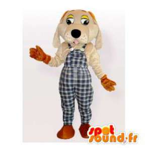 Hundmaskot i rutiga overaller - Spotsound maskot