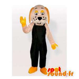 Hundemaskot i sort overall - Spotsound maskot kostume