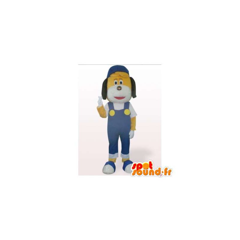Cane mascotte gialla in tuta blu - MASFR006168 - Mascotte cane