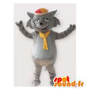 Gray cat mascot scarred. Cat suit - MASFR006171 - Cat mascots