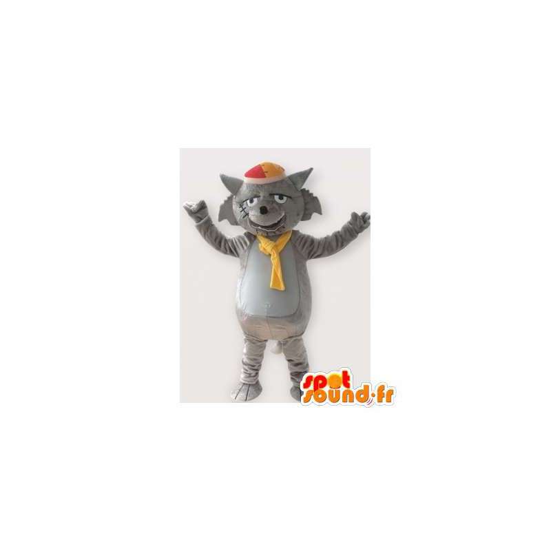Šedá kočka maskot zjizvený. cat suit - MASFR006171 - Cat Maskoti