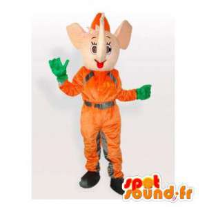 Rosa Elefanten-Maskottchen mit einem orangefarbenen Overall - MASFR006174 - Elefant-Maskottchen