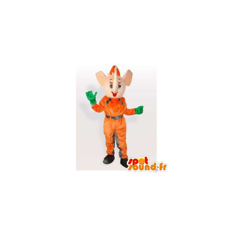 Rosa Elefanten-Maskottchen mit einem orangefarbenen Overall - MASFR006174 - Elefant-Maskottchen