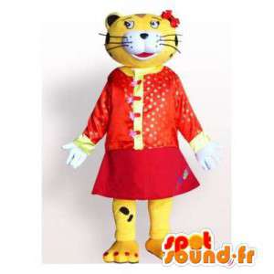 赤い服を着た黄色と黒の虎のマスコット-MASFR006177-虎のマスコット