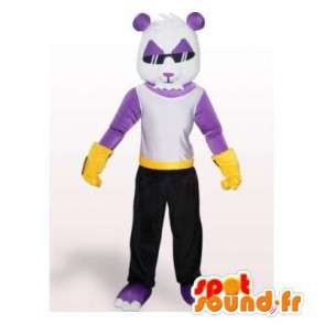 紫と白のパンダのマスコット。パンダコスチューム-MASFR006181-パンダマスコット
