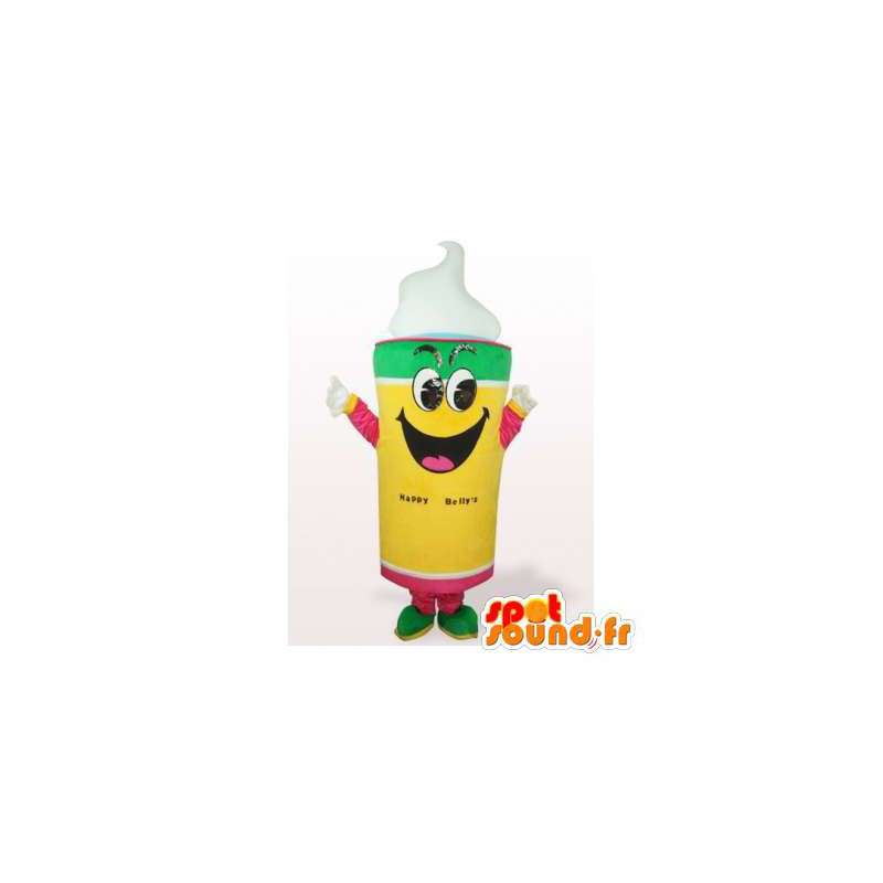 Geel ijs mascotte, groen, roze en wit - MASFR006185 - Fast Food Mascottes