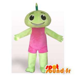 Mascotte de bonhomme vert, habillé en rose - MASFR006188 - Mascottes Homme