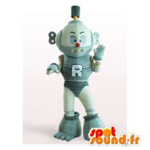 Grå og hvid robot maskot. Legetøjsdragt - Spotsound maskot