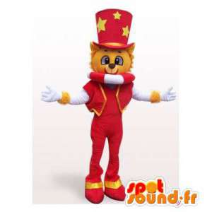 Klädd i röd cirkusdräkt för kattmaskot - Spotsound maskot