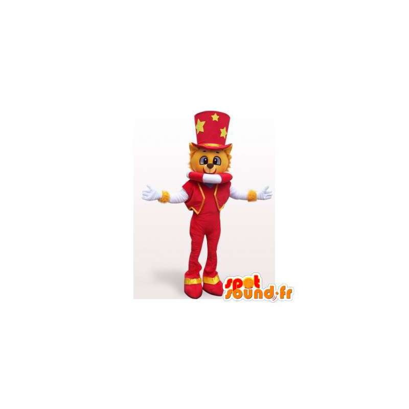 Katt maskot kledd i rødt holding sirkus - MASFR006194 - Cat Maskoter
