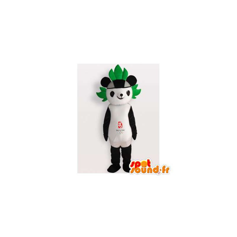 Panda mascot with a green leaf on the head - MASFR006195 - Mascot of pandas