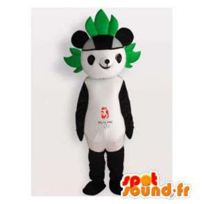 Panda maskotka z zielonym arkusza na głowie - MASFR006195 - pandy Mascot