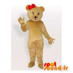 Beige bjørn maskot med en rød sløyfe - MASFR006201 - bjørn Mascot