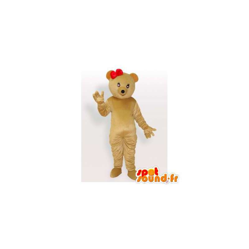 Béžová medvěd maskot s červenou mašlí - MASFR006201 - Bear Mascot