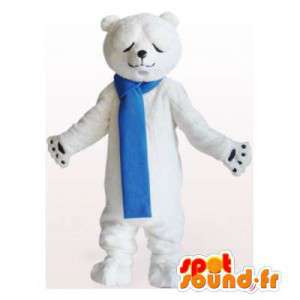 Isbjörnmaskot med en blå halsduk - Spotsound maskot