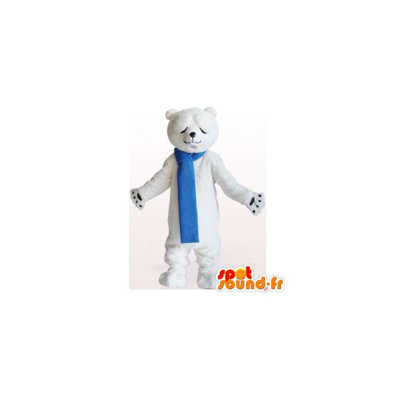 Isbjörnmaskot med en blå halsduk - Spotsound maskot