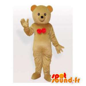 Beige bear mascot with a...