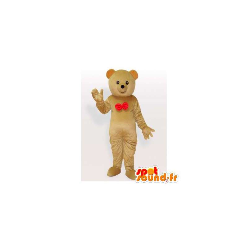 Beige maskot bjørn med rød bue - Spotsound maskot kostume