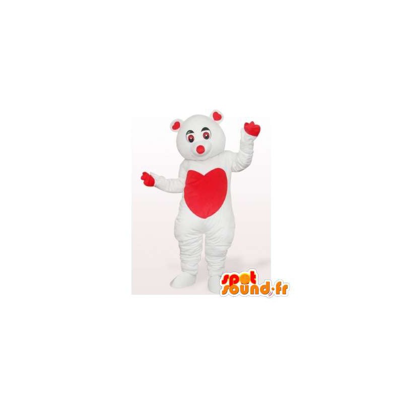 Isbjörnmaskot med ett stort rött hjärta på magen - Spotsound