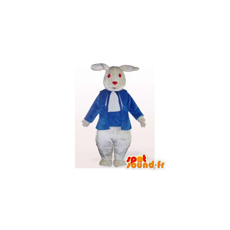 Hvid kaninmaskot med en blå vest. Bunny kostume - Spotsound