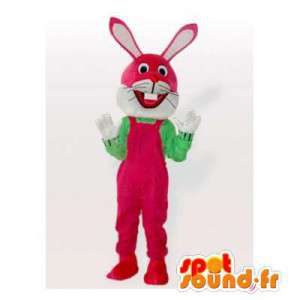 Mascote coelho rosa. terno...