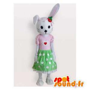 Kanin maskot i lyserød og grøn kjole. Bunny kostume - Spotsound