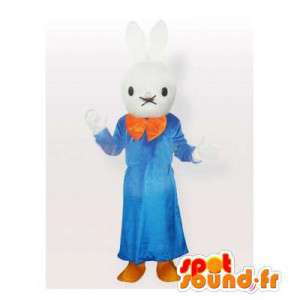 White rabbit mascot in blue...