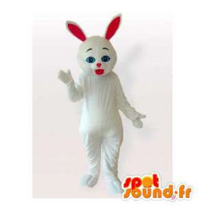 Hvit kanin maskot. rød og...