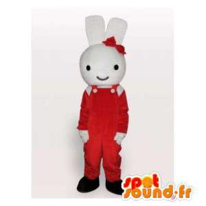 Vit kaninmaskot i röd outfit - Spotsound maskot