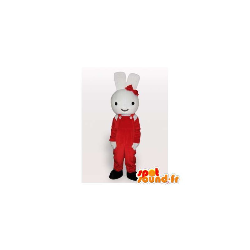 Vit kaninmaskot i röd outfit - Spotsound maskot