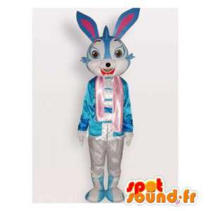 Blå och vit kaninmaskot. Bunny kostym - Spotsound maskot