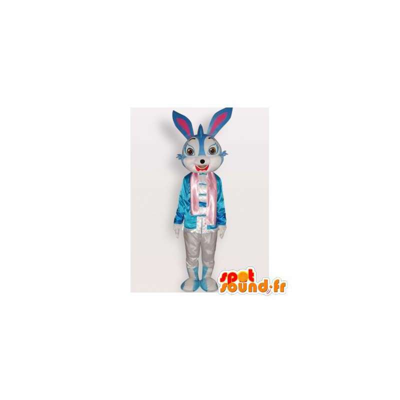 Blå och vit kaninmaskot. Bunny kostym - Spotsound maskot
