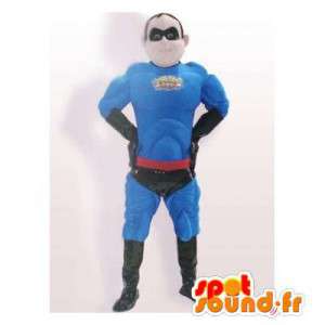 Mascotte blauw super held,...