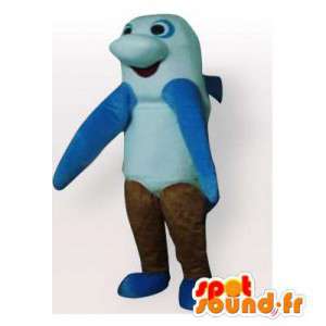 Mascot blauwe haai, wit en...